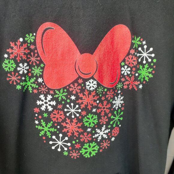 New Small Minnie Mouse Holiday Snowflakes Black Pullover Hoodie - Picture 3 of 8
